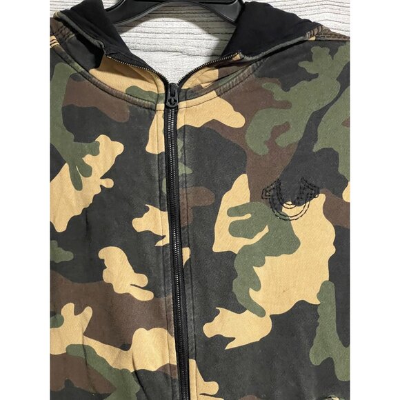 True Religion Camouflage Full Zip Hoodie Mens 3XL Green/Brown Cotton Jacket - Picture 4 of 9